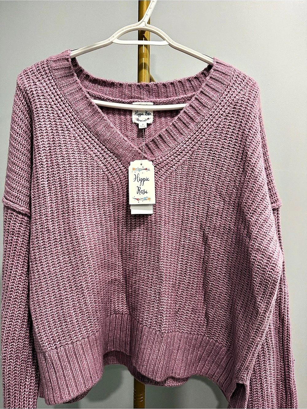 Hippie Rose Women's V-Neck Knit Sweater in Purple  NWT